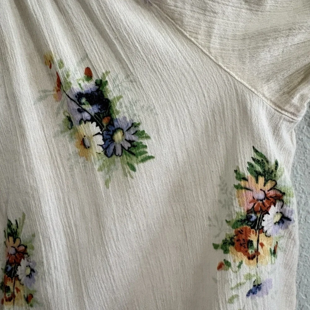 Madewell Floral Peasant Blouse Large Ivory Cotton Gauze Boho Cottagecore - Picture 5 of 9